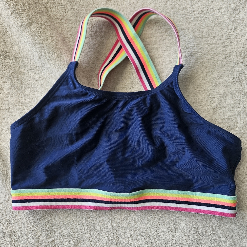 🖤3/$15 Navy Blue Sports Bra/Swim Top with Rainbow Straps, Girls Size 14